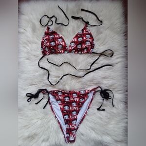 Betty Boop Red Bikini Set with Black Tie Accents